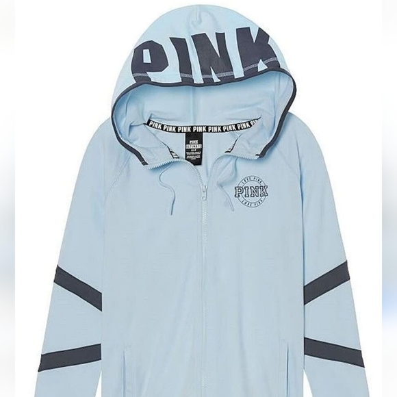 VICTORIA'S SECRET PINK Ultimate High Low Funnel Neck Full Zip Hoodie Baby Blue S - Picture 2 of 11